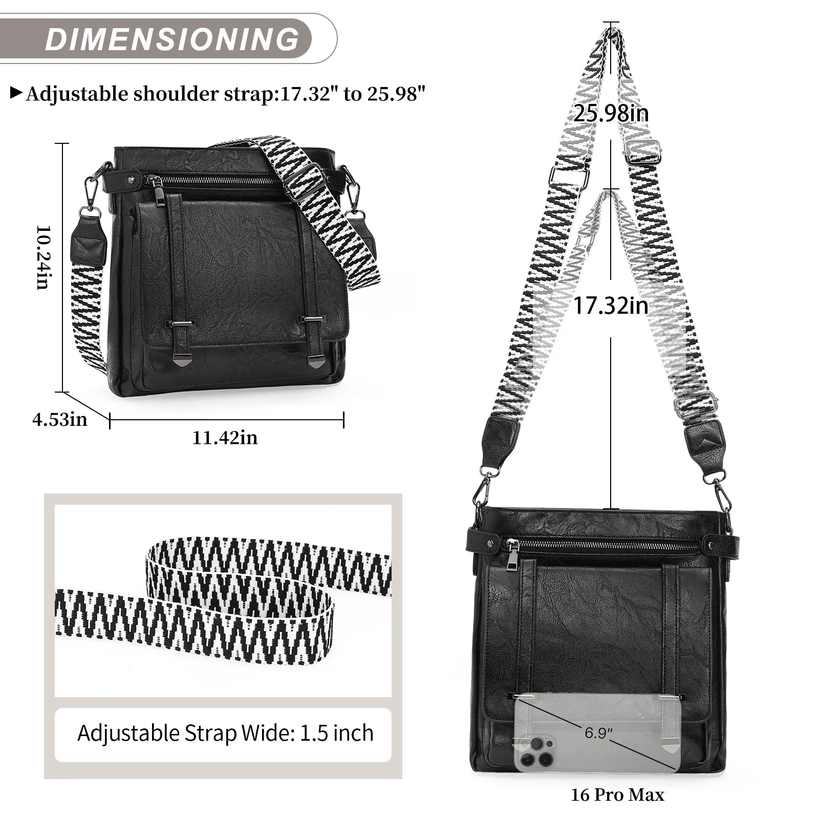 Crossbody Bags for Women Multi Pocket Vegan Leather Shoulder Handbags Travel Purse with Adjustable Strap