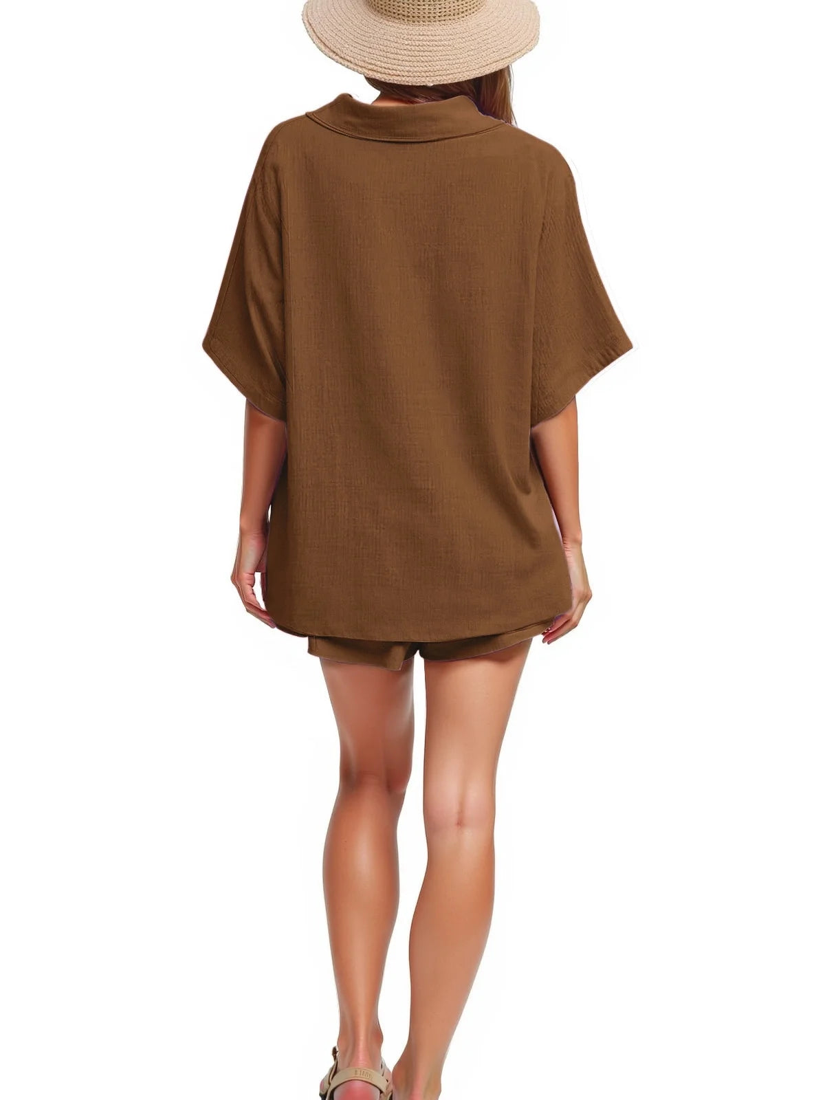 2 Piece Womens Outfit Sets Button down Shirts and Shorts Casual Lounge Sets Short Sleeve Pajamas Sets Summer Loungewear