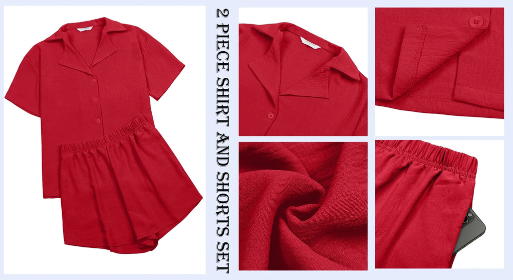 2 Piece Womens Outfit Sets Button down Shirts and Shorts Casual Lounge Sets Short Sleeve Pajamas Sets Summer Loungewear