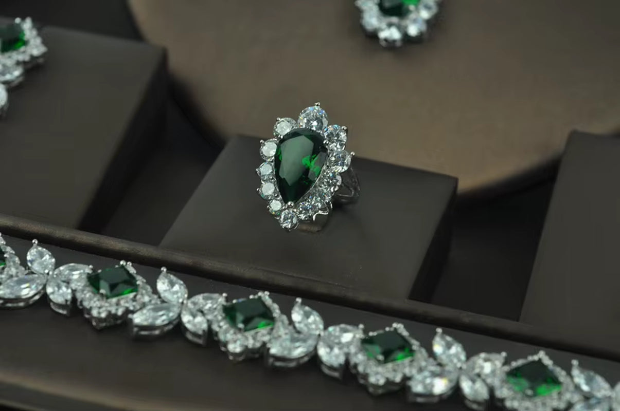 Brilliant Cubic Zirconia Wedding Jewelry Sets for Women Bridal 4 Pcs Earring Necklace Set Promotion Factory Price N-318