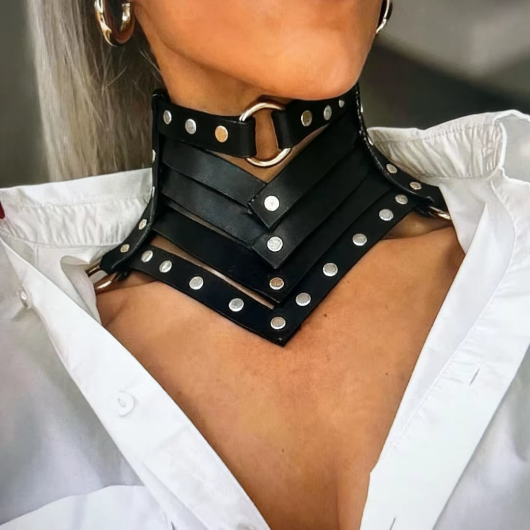 Black Sexy Trendy Rock Gothic Collar Necklaces Jewelry Gothic Leather Belt Rivets Harajuku Punk Choker Necklace for Women Gift