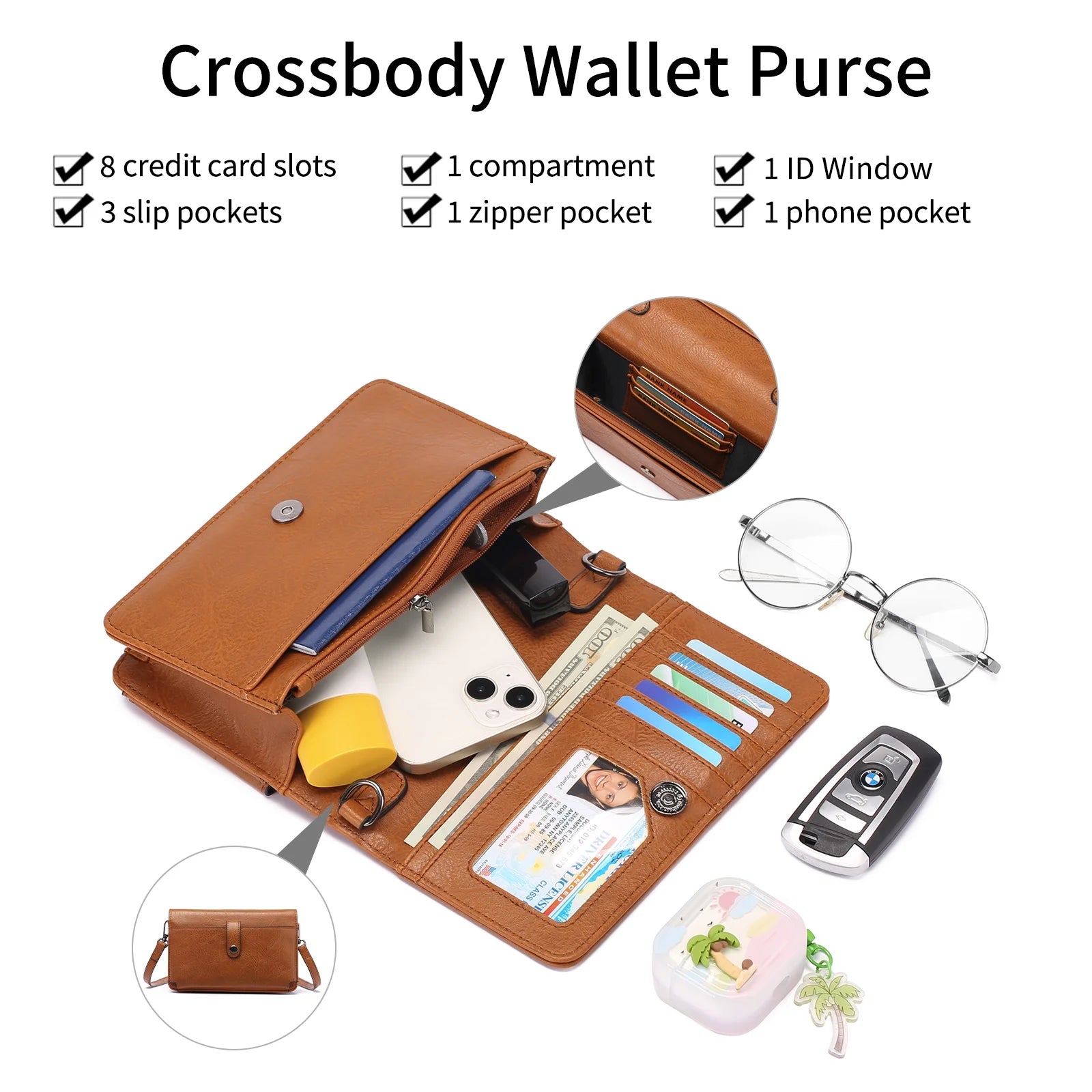 Crossbody Bags for Women,Wallet Phone Purse Shoulder Handbags Multi-Function Small RFID Clutch Card Holder