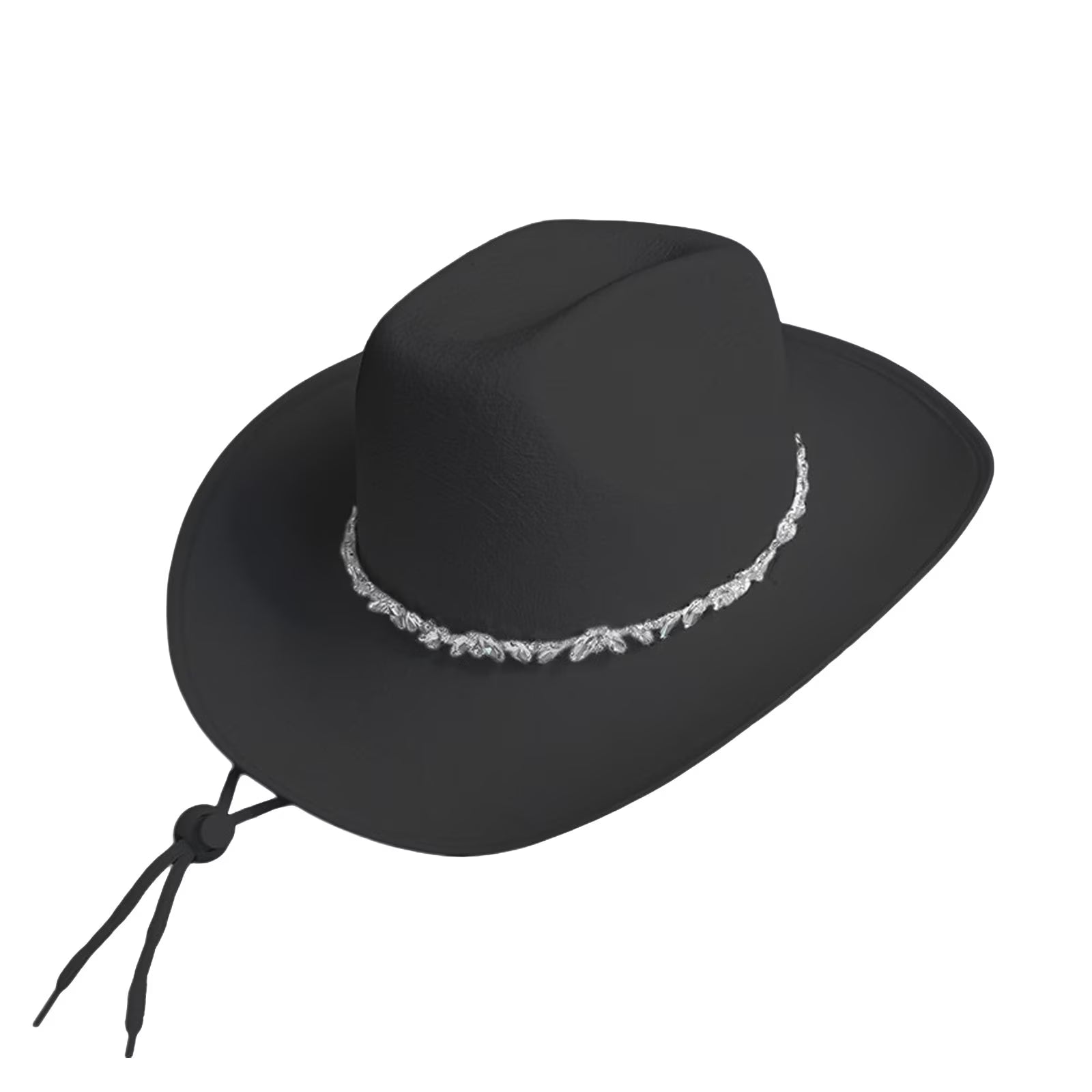Breathable Western Style Rhinestones Cowboy Hat for Women and Girls with Adjustable Chin Rope Black
