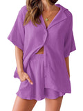 2 Piece Womens Outfit Sets Button down Shirts and Shorts Casual Lounge Sets Short Sleeve Pajamas Sets Summer Loungewear