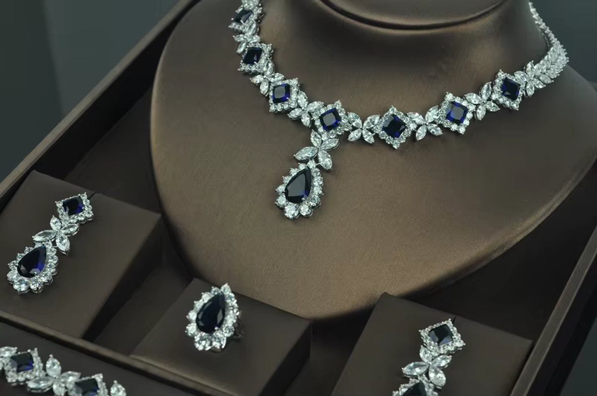 Brilliant Cubic Zirconia Wedding Jewelry Sets for Women Bridal 4 Pcs Earring Necklace Set Promotion Factory Price N-318