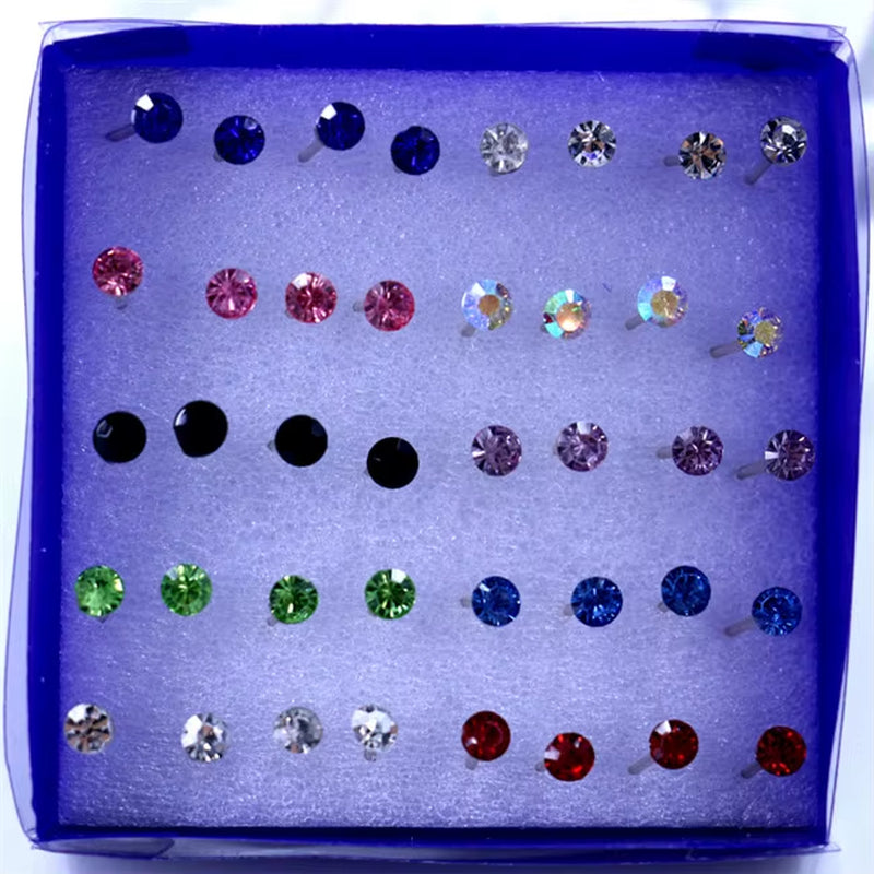 20 Pairs/Set Colorful Crystal Stud Earrings Set for Women Jewelry Rhinestones Piercing Earrings Kit Pack Lots Bijouteria Brincos