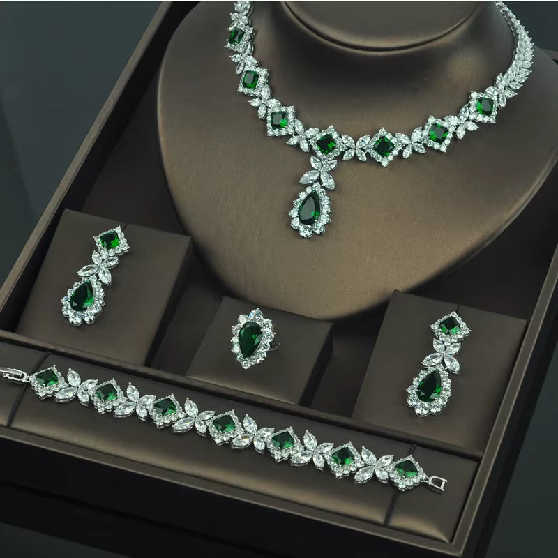 Brilliant Cubic Zirconia Wedding Jewelry Sets for Women Bridal 4 Pcs Earring Necklace Set Promotion Factory Price N-318