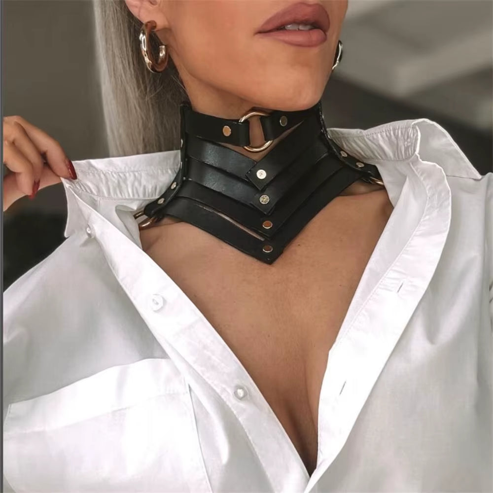 Black Sexy Trendy Rock Gothic Collar Necklaces Jewelry Gothic Leather Belt Rivets Harajuku Punk Choker Necklace for Women Gift