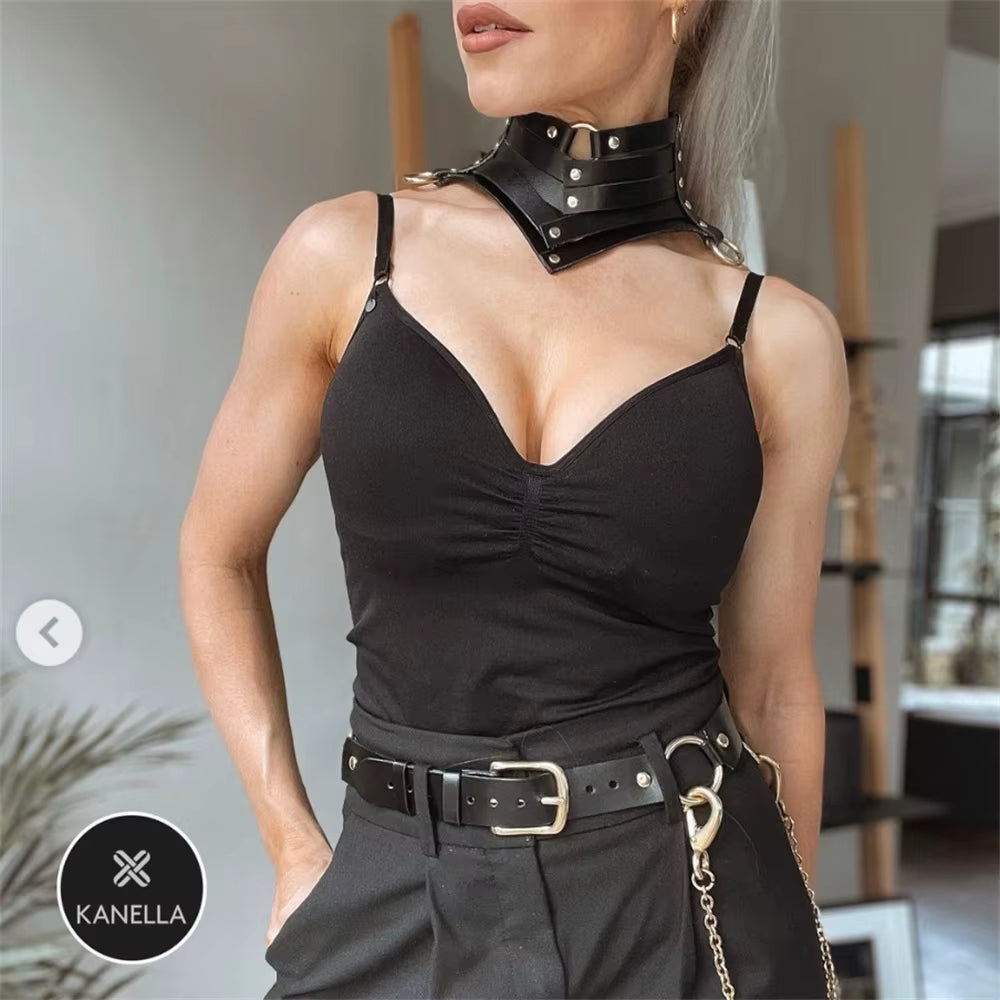 Black Sexy Trendy Rock Gothic Collar Necklaces Jewelry Gothic Leather Belt Rivets Harajuku Punk Choker Necklace for Women Gift