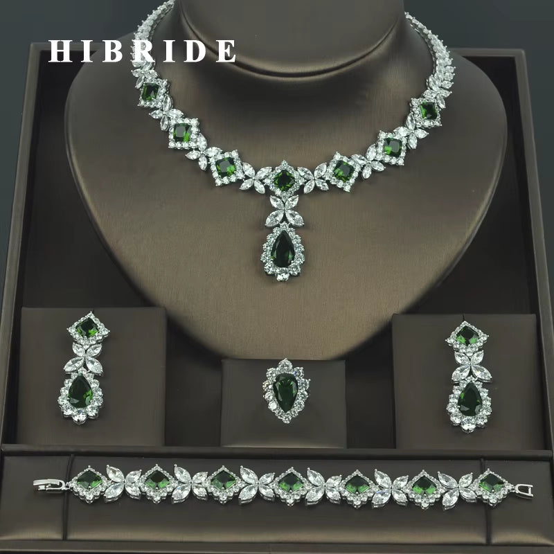 Brilliant Cubic Zirconia Wedding Jewelry Sets for Women Bridal 4 Pcs Earring Necklace Set Promotion Factory Price N-318