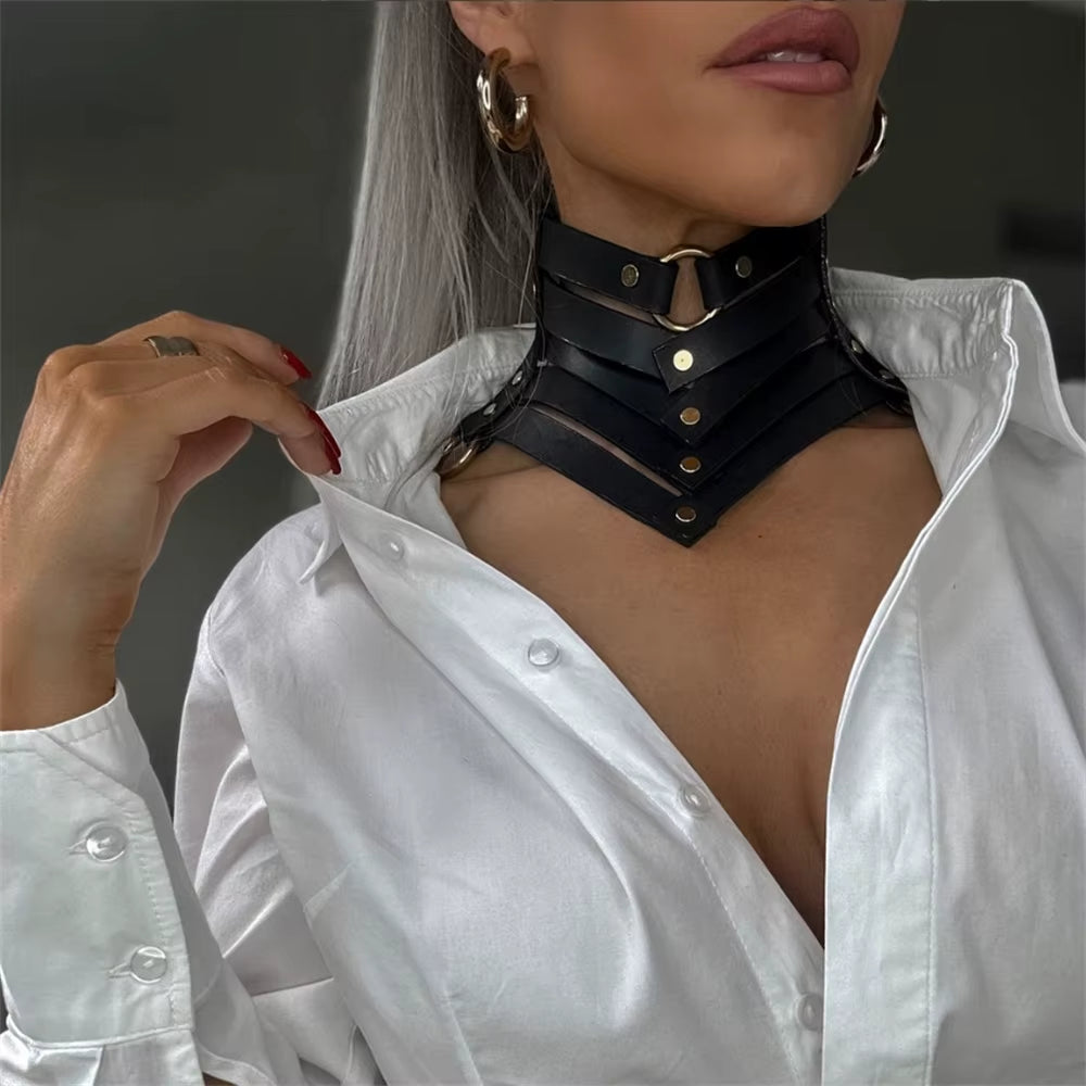 Black Sexy Trendy Rock Gothic Collar Necklaces Jewelry Gothic Leather Belt Rivets Harajuku Punk Choker Necklace for Women Gift