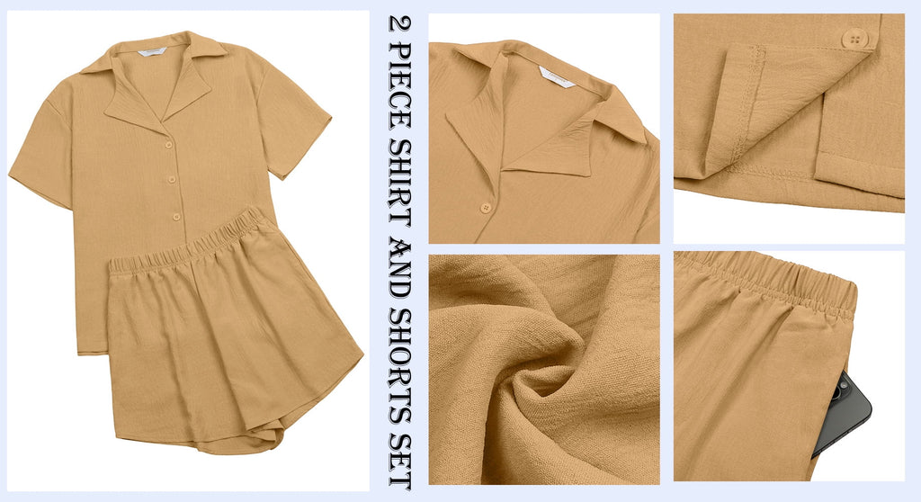 2 Piece Womens Outfit Sets Button down Shirts and Shorts Casual Lounge Sets Short Sleeve Pajamas Sets Summer Loungewear