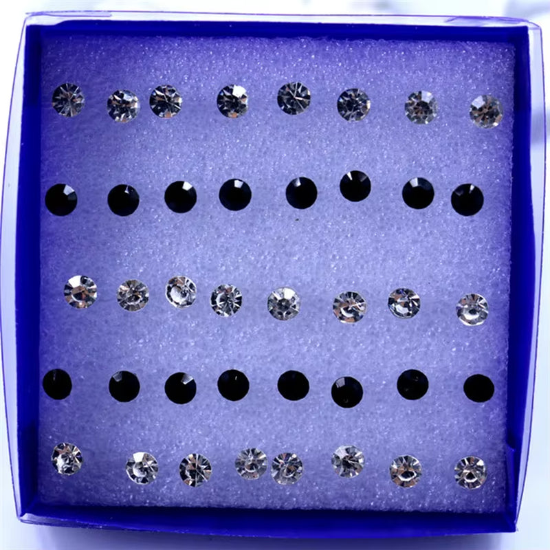 20 Pairs/Set Colorful Crystal Stud Earrings Set for Women Jewelry Rhinestones Piercing Earrings Kit Pack Lots Bijouteria Brincos