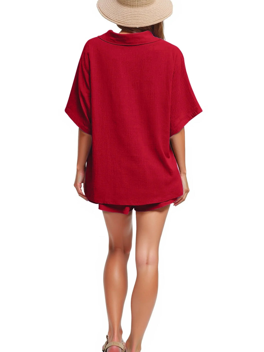 2 Piece Womens Outfit Sets Button down Shirts and Shorts Casual Lounge Sets Short Sleeve Pajamas Sets Summer Loungewear